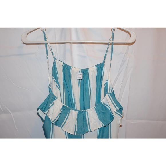Old Navy ruffle Cami White Blue Vertical Stripe - Picture 12 of 14